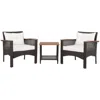 Hivvago 3 Pieces Patio Rattan Furniture Set With Acacia Wood Tabletop