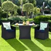 Hivvago 3 Pieces Patio Rattan Furniture Set With Cushion And Sofa Armrest-turquoise