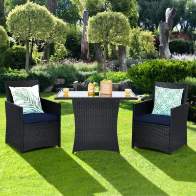 Hivvago 3 Pieces Patio Rattan Furniture Set With Cushion And Sofa Armrest-turquoise In Black
