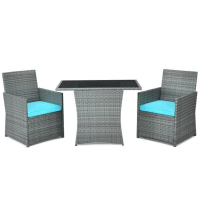 Hivvago 3 Pieces Patio Rattan Furniture Set With Cushioned Armrest Sofa-turquoise