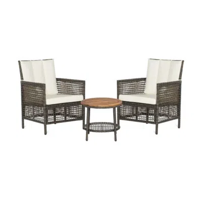 Hivvago 3 Pieces Patio Rattan Furniture Set With Cushioned Sofas And Wood Table Top-white