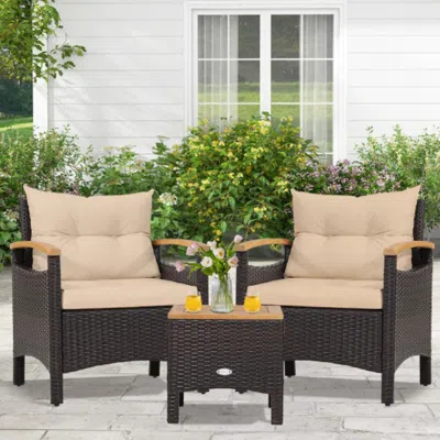 Hivvago 3 Pieces Patio Rattan Furniture Set With Removable Cushions-beige