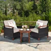 Hivvago 3 Pieces Patio Rattan Furniture Set With Washable Cushion And Acacia Wood Tabletop-blue