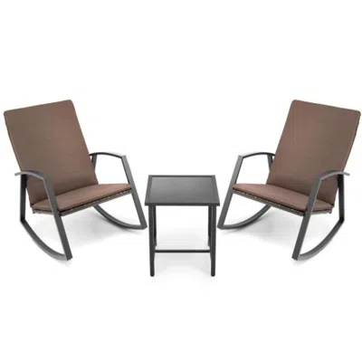 Hivvago 3 Pieces Patio Rattan Rocking Furniture Set-brown