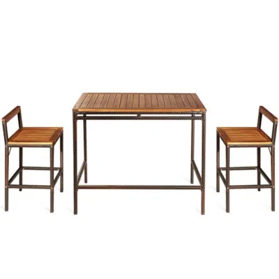 Hivvago 3 Pieces Patio Rattan Wicker Bar Dining Furniture Set In Brown
