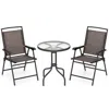 Hivvago 3 Pieces Patio Round Table And Folding Chairs Set With Rippled Tempered Glass Tabletop