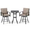Hivvago 3 Pieces Patio Swivel Bar Set With Soft Cushions And Umbrella Hole-brown