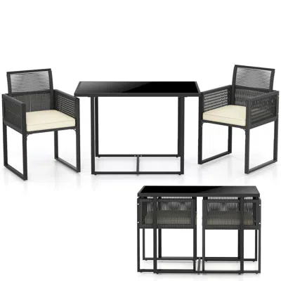 Hivvago 3 Pieces Patio Tempered Glass Top Table And Chairs Set For Porch Backyard-white