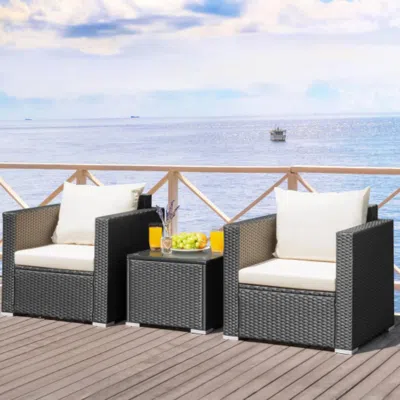 Hivvago 3 Pieces Patio Wicker Conversation Setâ With Cushion-black In Gray