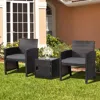 Hivvago 3 Pieces Patio Wicker Furniture Set With Storage Table And Protective Cover-gray