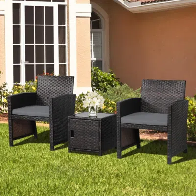 Hivvago 3 Pieces Patio Wicker Furniture Set With Storage Table And Protective Cover-gray In Brown