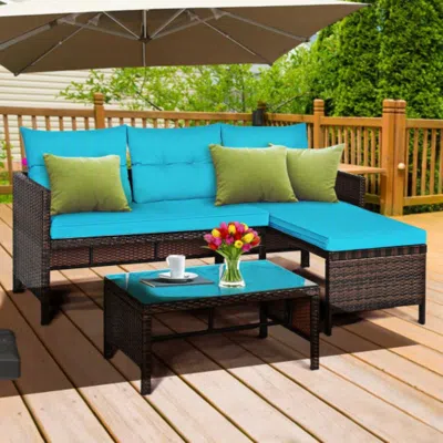 Hivvago 3 Pieces Patio Wicker Rattan Sofa Set-gray