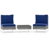 Hivvago 3 Pieces Pe Rattan Conversation Chairs With Tempered Glass Coffee Table For Garden Porch-navy In Blue