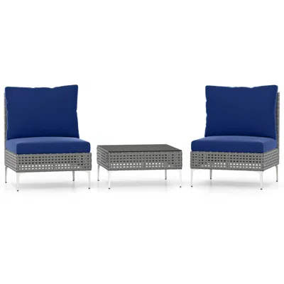 Hivvago 3 Pieces Pe Rattan Conversation Chairs With Tempered Glass Coffee Table For Garden Porch-navy In Blue