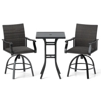 Hivvago 3 Pieces Pe Wicker Patio Swivel Bar Set With Quick-drying Foam-black