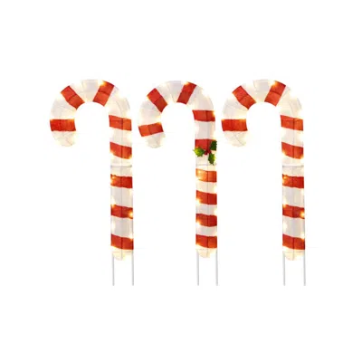 Hivvago 3 Pieces Pre-lit Candy Canes With 75 Led Lights And Ground Stakes In Red