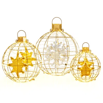 Hivvago 3 Pieces Pre-lit Lantern Balls With 732 Bright Led Lights And Ground Stakes In Gold
