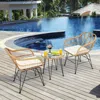 Hivvago 3 Pieces Rattan Furniture Set With Cushioned Chair Table-gray