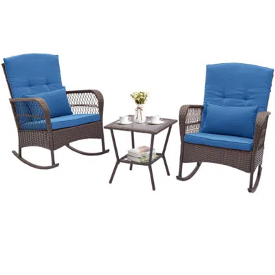 Hivvago 3 Pieces Rocking Bistro Set With 2-tier Coffee Table-navy
