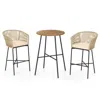 Hivvago 3 Pieces Rope Woven Patio Bar Set With Soft Cushions And Acacia Wood Tabletop-beige