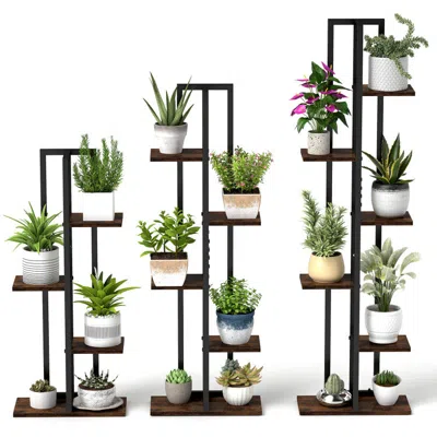 Hivvago 3 Pieces Tall Wood Plant Stand Set 4+5+6-tier Indoor Flower Stands-rustic Brown