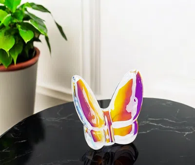 Hivvago 3" Purple And Orange Crystal Butterfly Figurine Tabletop Sculpture In Multi