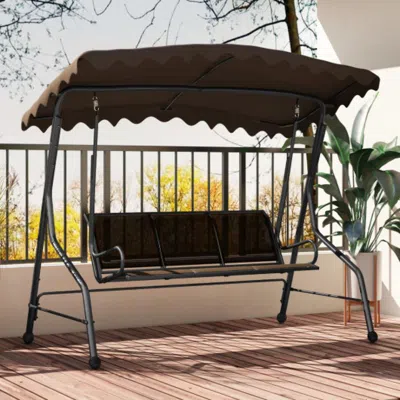 Hivvago 3-seat Outdoor Porch Canopy Swing With Adjustable Shading-brown