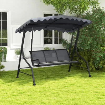 Hivvago 3-seat Outdoor Porch Canopy Swing With Adjustable Shading-gray