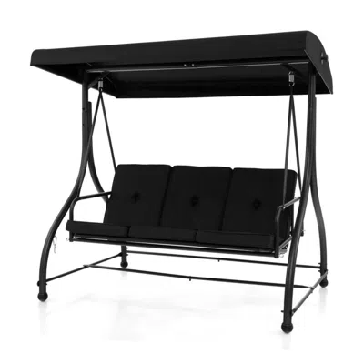 Hivvago 3 Seat Outdoor Porch Swing With Adjustable Canopy-black
