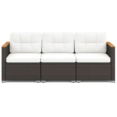 Hivvago 3-seat Patio Couch Sofa With Deep Seating And Cushion In White