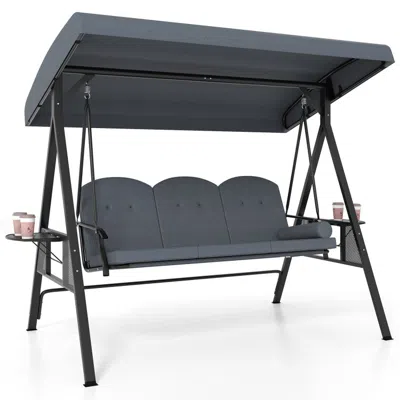 Hivvago 3-seat Patio Swing Chair Porch Swing With Adjustable Canopy Thickened Cushions Pillow And Foldable S In Gray