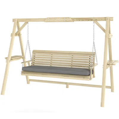 Hivvago 3-seat Wooden Porch Swing With Stand & Cushion In Neutral