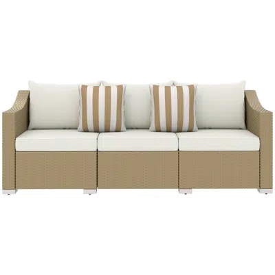 Hivvago 3-seater Outdoor Rattan Sofa With Cushions And Pillows In Neutral