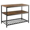 Hivvago 3 Shelves Kitchen Island Industrial Prep Table With Bottom Wine Rack-rustic Brown