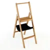 Hivvago 3 Step Foldable Bamboo Step Ladder Stool With Tool Storage Bag-natural