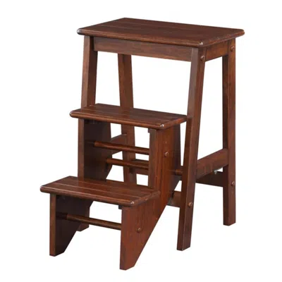 Hivvago 3 Step Wooden Frame Stool With Safety Latch, Brown