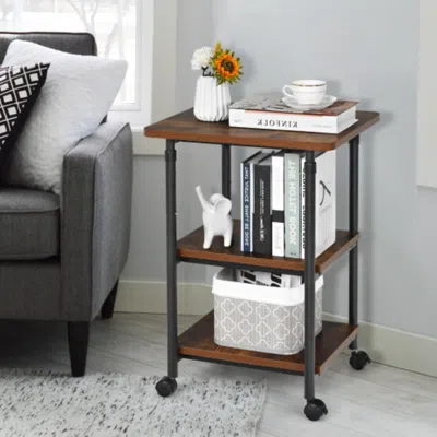 Hivvago 3-tier Adjustable Printer Stand With 360â° Swivel Casters-brown