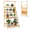 Hivvago 3 Tier Bamboo Hanging Plant Stand With Height Adjustable Hanger Rod-natural