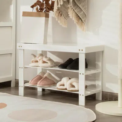 Hivvago 3-tier Bamboo Shoe Bench Holds Up To 6 Pairs For Entry-white