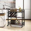 Hivvago 3-tier Bar Cart On Wheels Home Kitchen Serving Cart With Wine Rack And Glasses Holder-brown