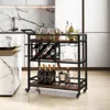 Hivvago 3-tier Bar Cart On Wheels Home Kitchen Serving Cart With Wine Rack And Glasses Holder-rustic Brown