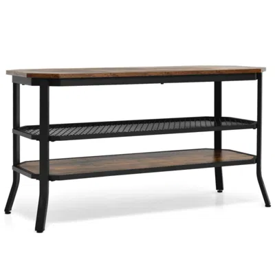 Hivvago 3-tier Console Table Tv Stand With Mesh Storage Shelf-rustic Brown
