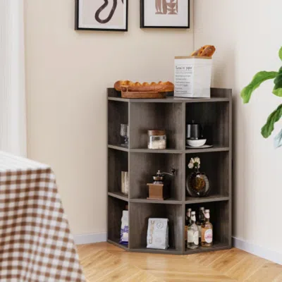 Hivvago 3-tier Corner Cabinet With Charging Station For Bedroom-gray