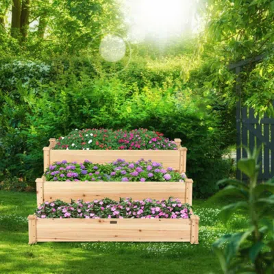 Hivvago 3 Tier Elevated Wooden Vegetable Garden Bed In Neutral