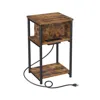 Hivvago 3-tier End Table With Usb Ports And Outlets In Brown