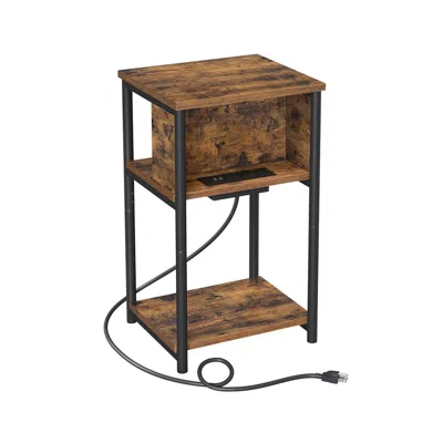 Hivvago 3-tier End Table With Usb Ports And Outlets In Brown