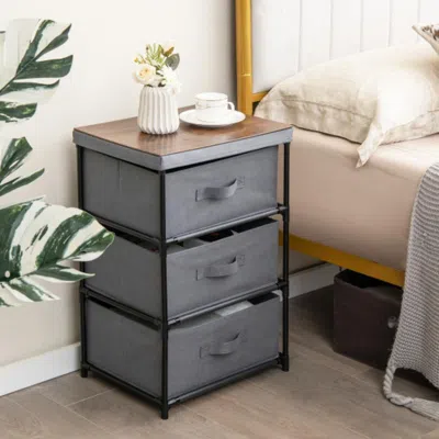 Hivvago 3-tier Fabric Nightstand With Sturdy Metal Frame-gray