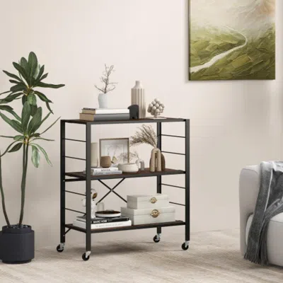 Hivvago 3-tier Foldable Shelving Unit With Detachable Wheels And Adjustable Shelves-black In Blue