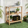 Hivvago 3-tier Garden Potting Bench Table With Marble-like Countertop In Brown