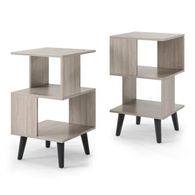 Hivvago 3-tier Geometric Bookshelf Set Of 2 With Open Storage Shelves In Neutral